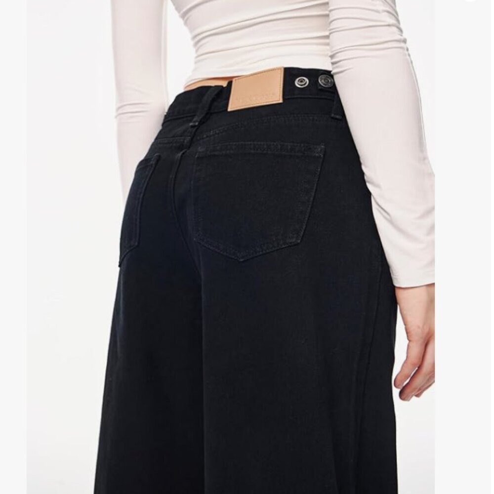 Adjustable Waist Black Jeans Women's 30 Baggy Wide Leg Y2K Indie Sleaze Denim - Picture 2 of 11